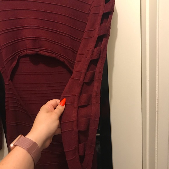 2B Bebe Burgundy Body Con dress w/ cut outs - Picture 3 of 5